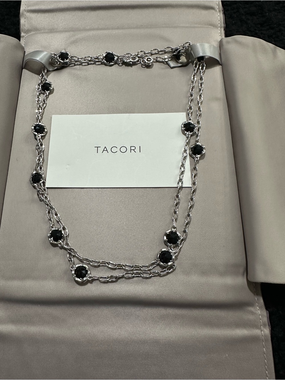 Tacori Double-Strand Silver Necklace with Black Gemstones